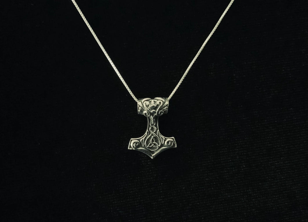 Double-Sided 925 Sterling Silver Viking Norse Thor's Hammer Mjolnir Pendant Necklace + Free Chain