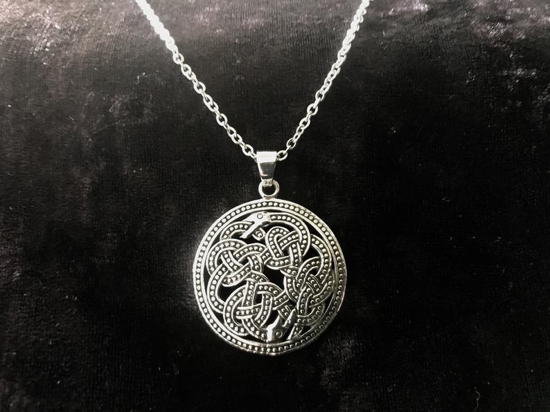Large Handcast Ouroboros Uroboros Pendant made from nickel free 925 Sterling Silver + Free Chain