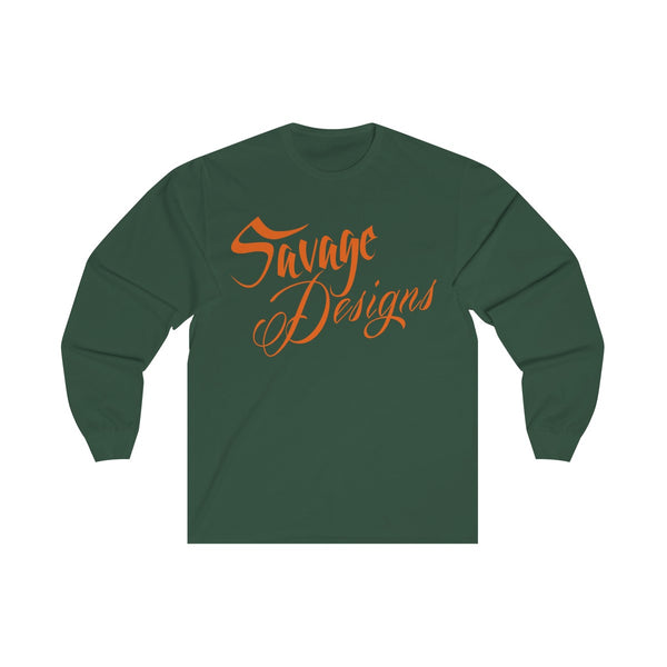 Savage Designs Cursive Script Orange Long Sleeve- 3 Colors