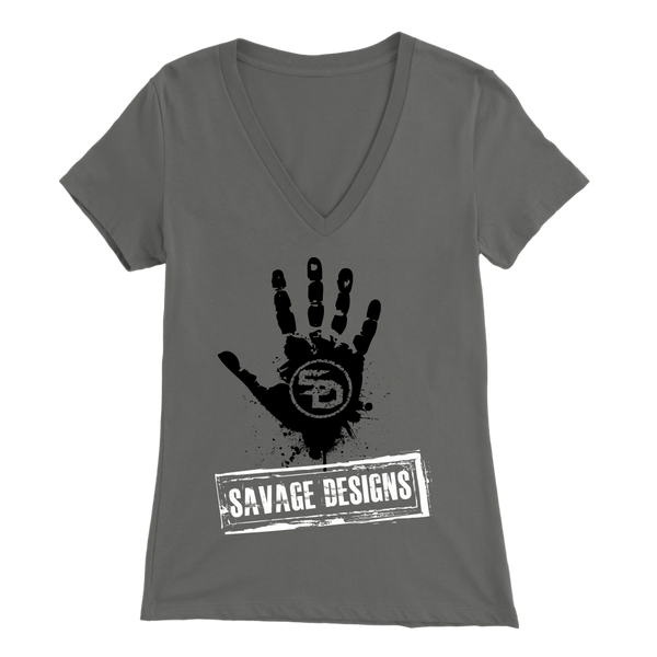 Savage Designs Handprint Stamp Black/White V-Neck- 12 Colors