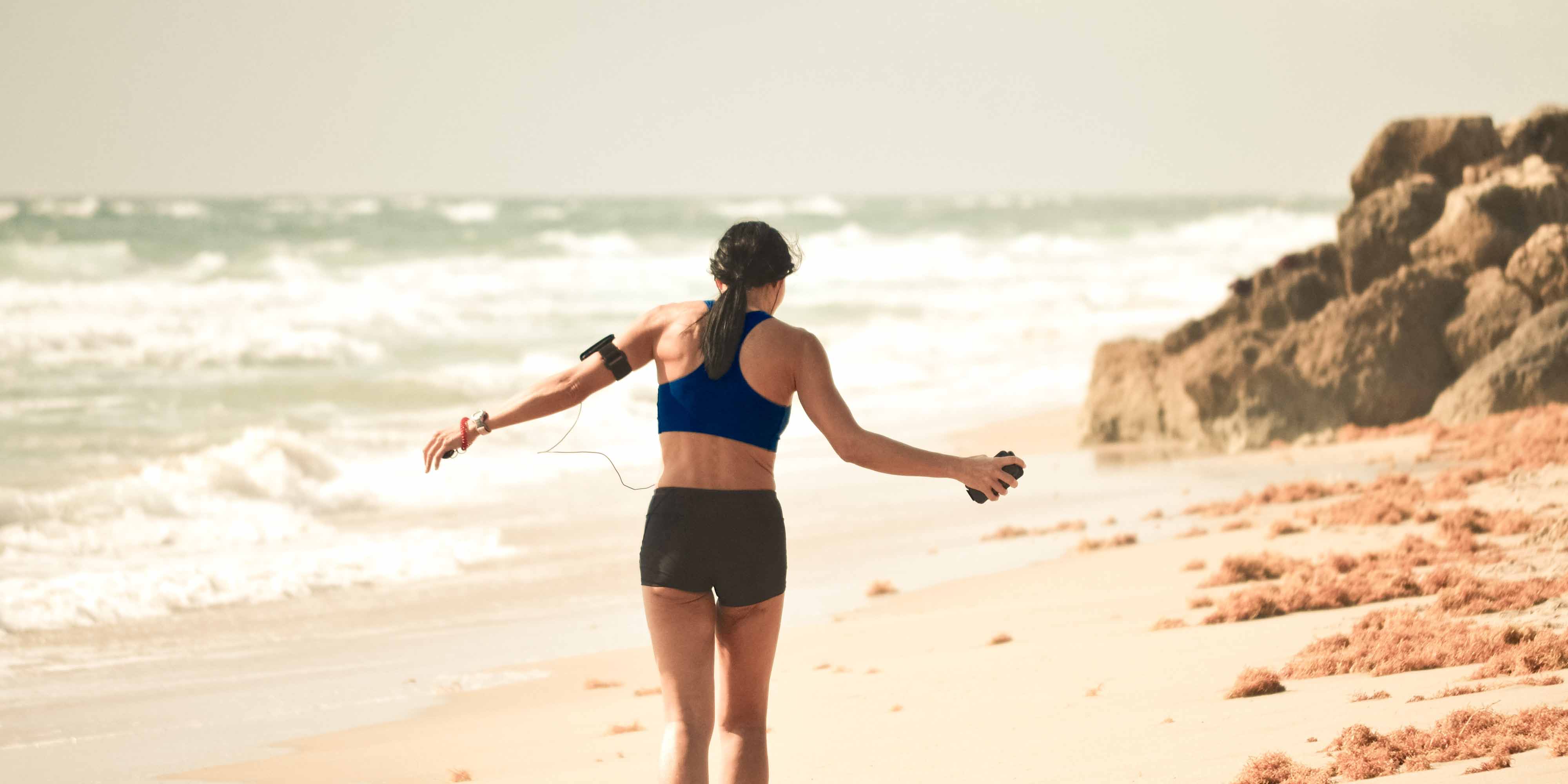 Healthy woman running fit taking flax seed