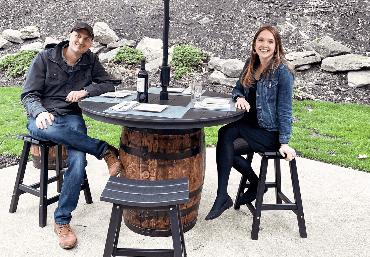 Mystic Barrel Outdoor Pub Table with Owner