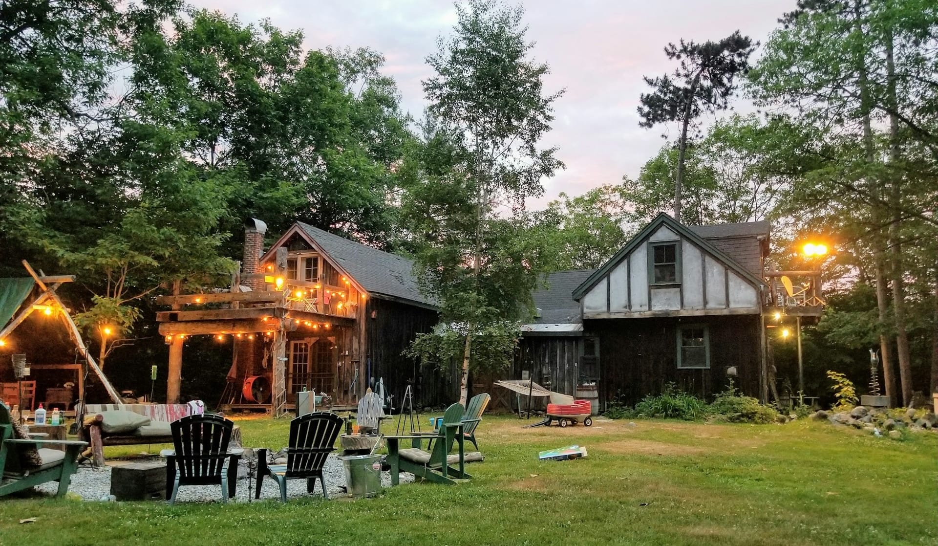 Beautiful Outdoor Setting with Lights and House