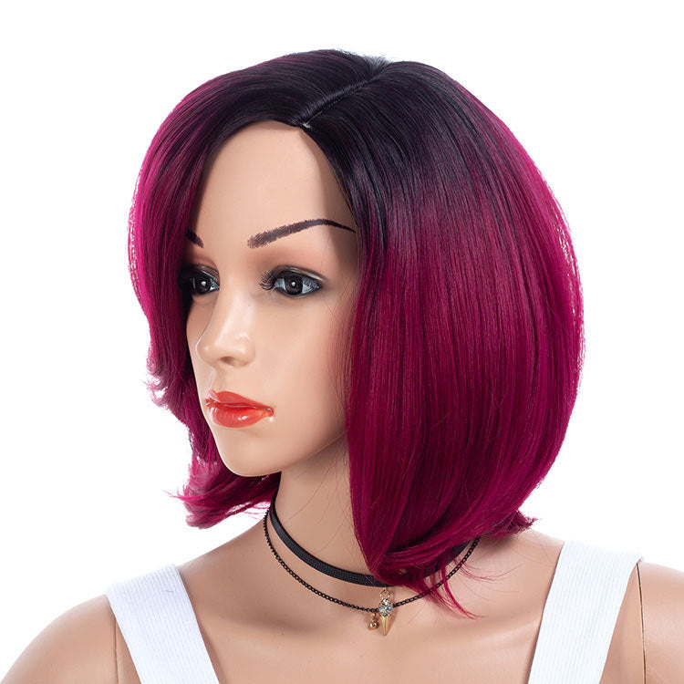 Purple Plum Wigs With Dark Rooted Synthetic Hair Medium Bob Wigs For Black Women
