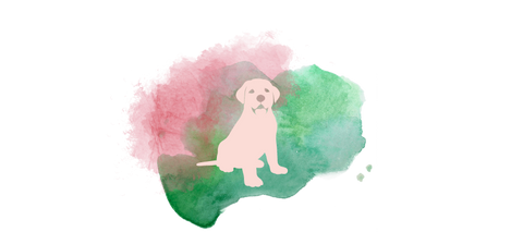 dog silhouette in front of a green and red color splotch