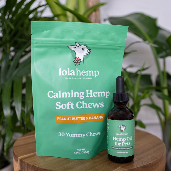 Lolahemp Calming Chews and 150mg Hemp Oil For Pets