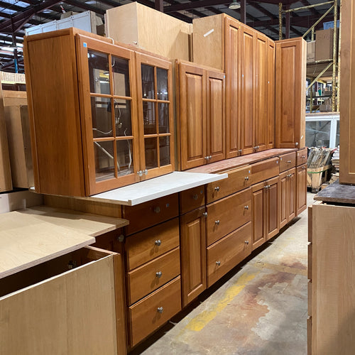 32 Piece Set of Glazed Kitchen Cabinets with Glass Panel Doors – Community  Forklift Marketplace