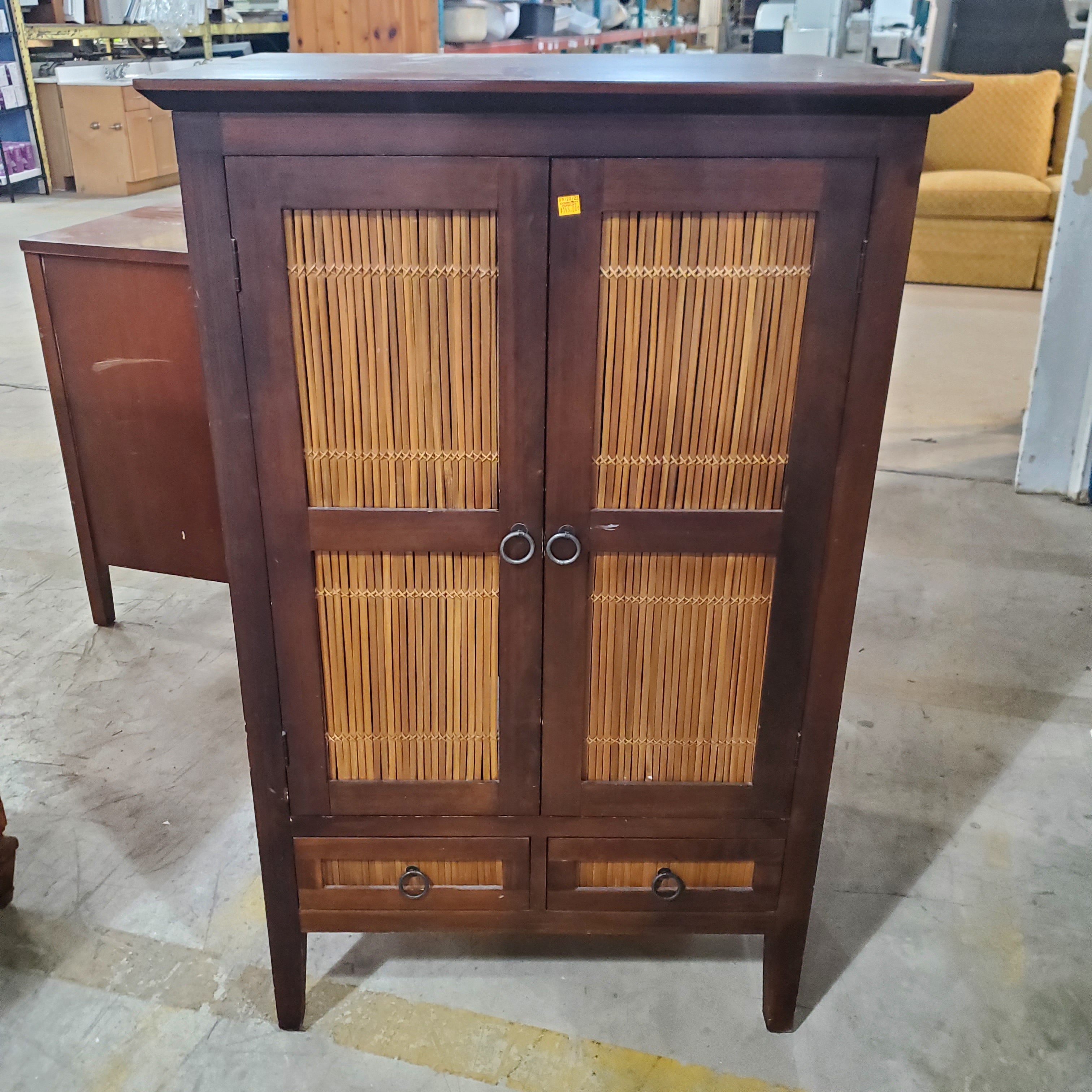 Wood and Rattan Storage Cabinet