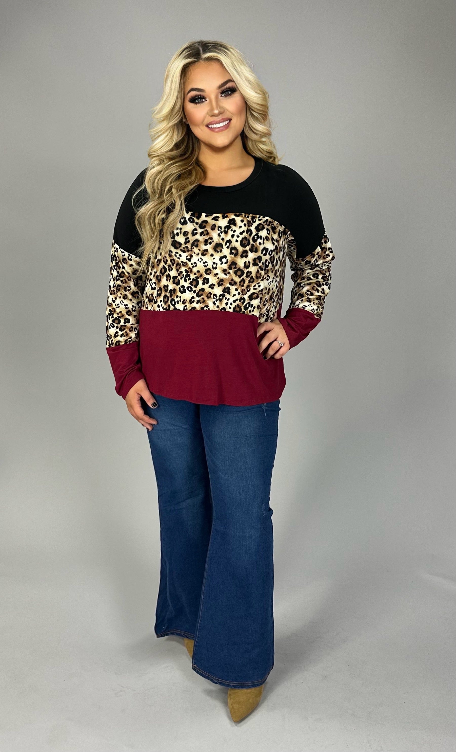 SALE!!  97 CP-N {Do What You Can} Black Burgundy Animal Print Top PLUS SIZE XL 2X 3X