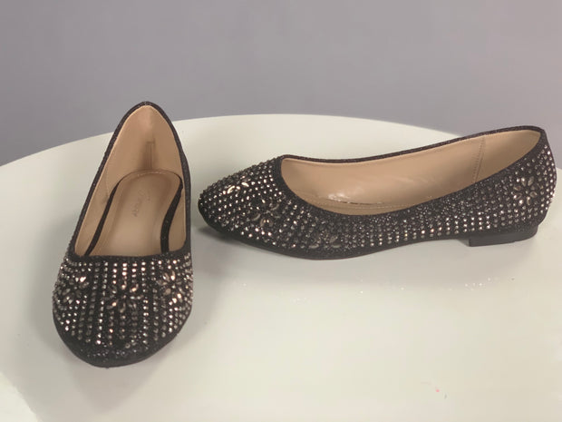 black flat shoes with rhinestones