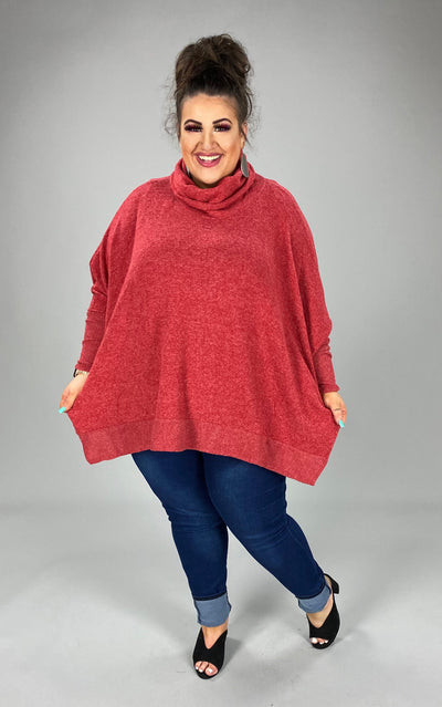 85 or 59 SLS-D {Reflections} Red Oversized Turtleneck Top PLUS SIZE 1X 2X 3X