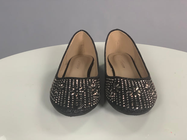 black flat shoes with rhinestones