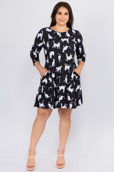Pet Lover Cat Print A-line Dress Tunic Top