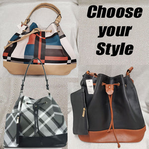 Checkered handbag & Wristlet Set with Cincher
