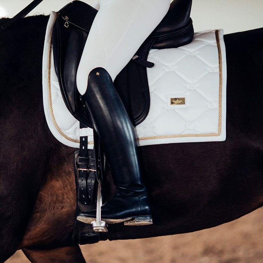 Equestrian Stockholm Dressage Saddle Pad White Perfection Gold Binding COB