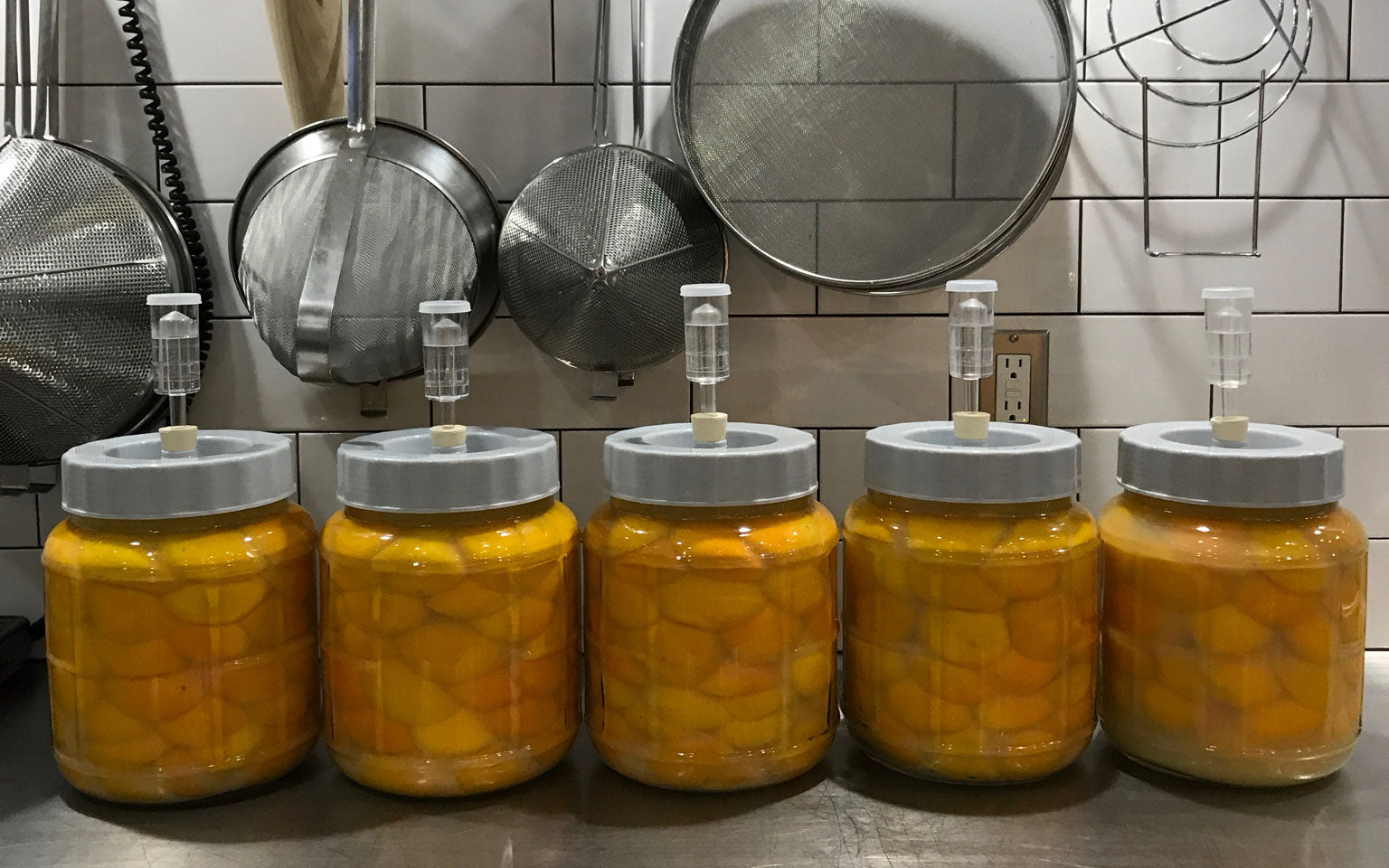Preserved Meyer lemons in the Acater & Oliter kitchen. Curran cures his lemons for up to four months before blending them into a paste. | Photo: Ryan Curran~WHOLE
