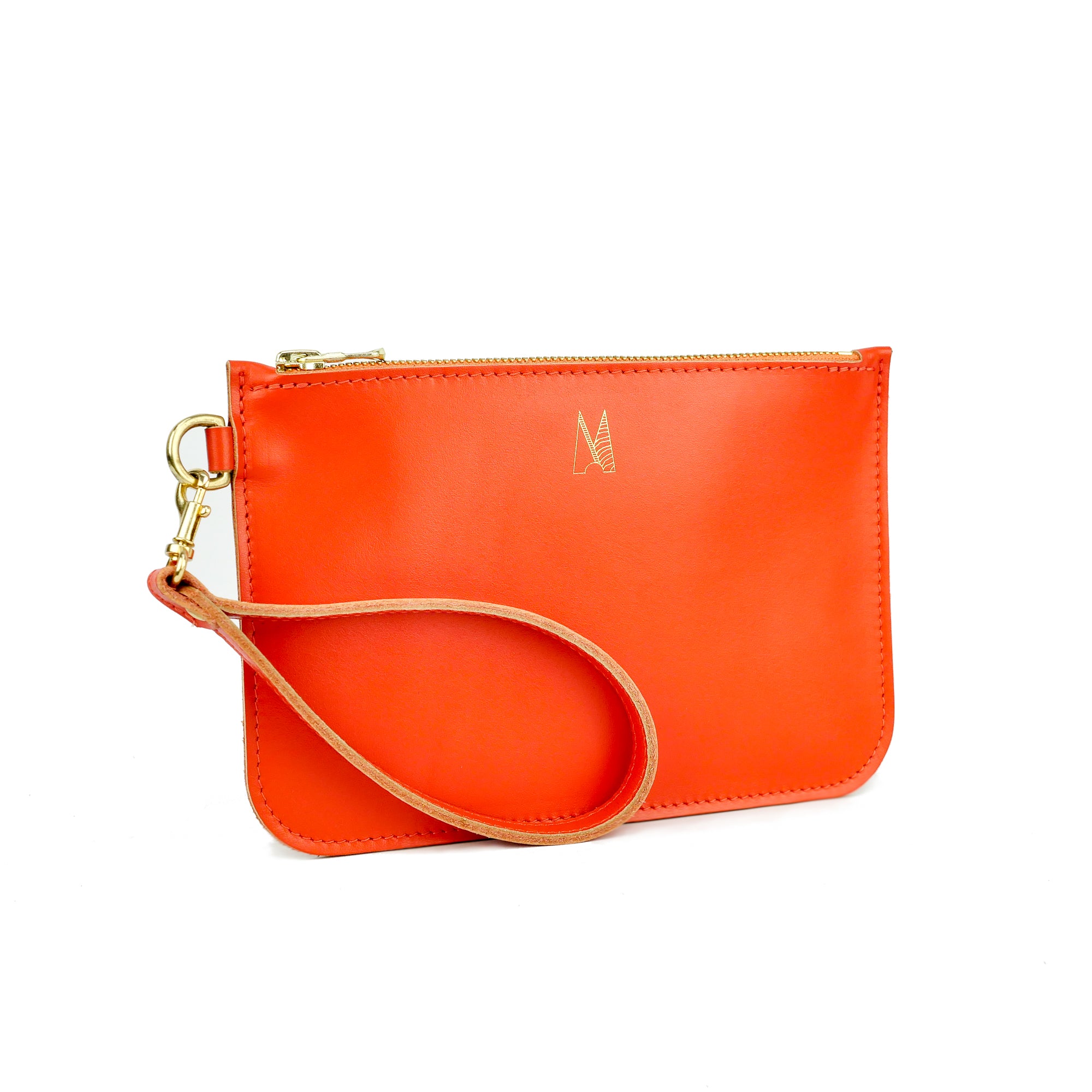Leather Wristlet Clutch Bag in Tangerine | Handmade Leather Clutch Bag ...