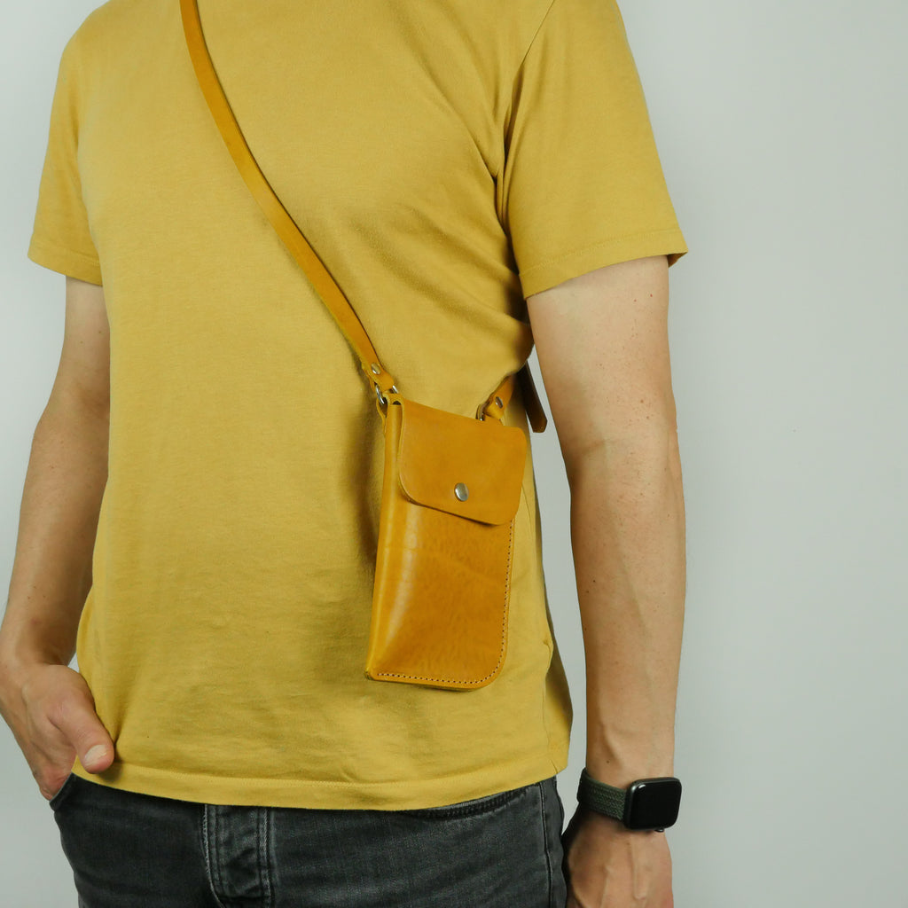 Missouri Mustard Yellow Leather Neck Pouch | Handmade Leather Phone Bag ...