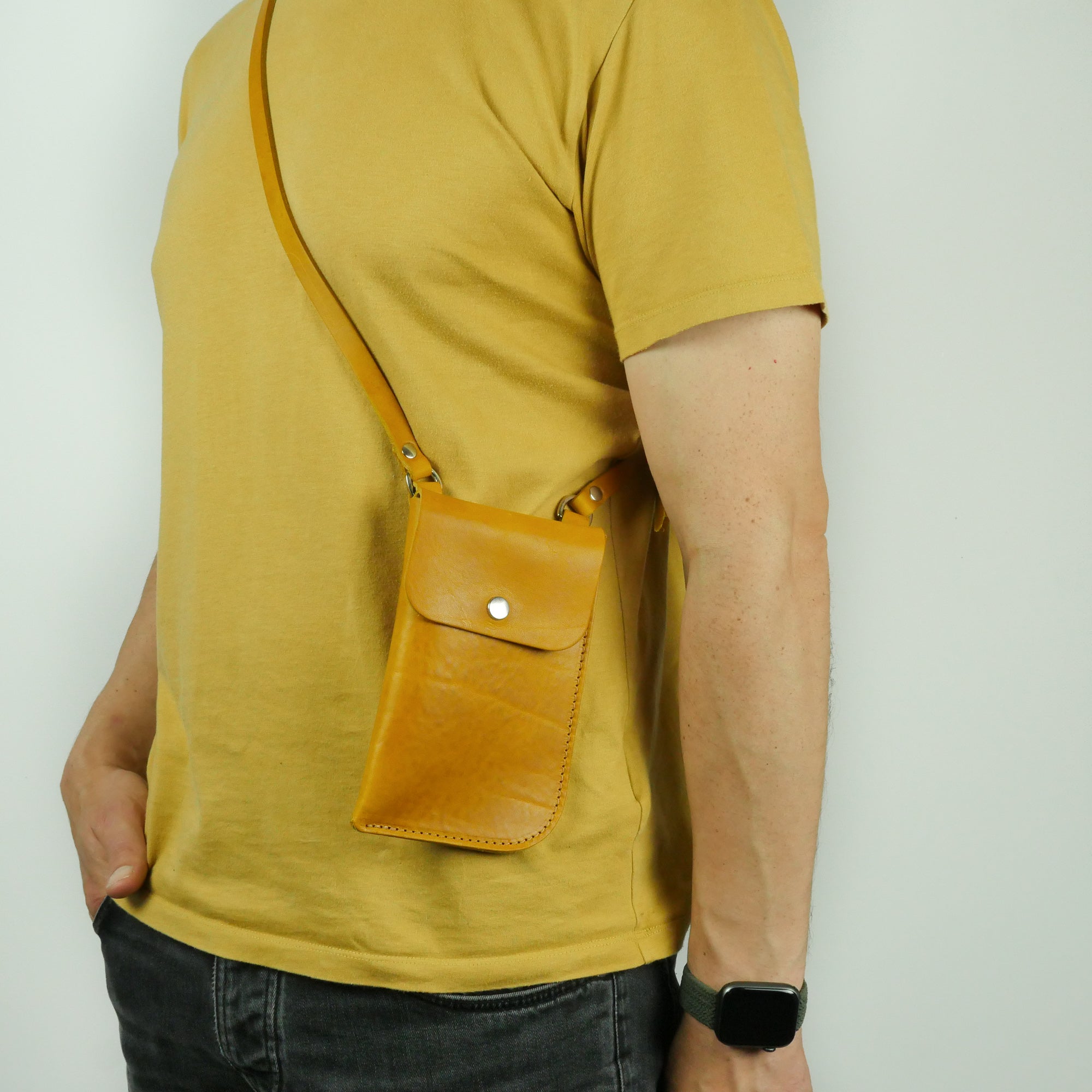 Missouri Mustard Yellow Leather Neck Pouch | Handmade Leather Phone Bag ...