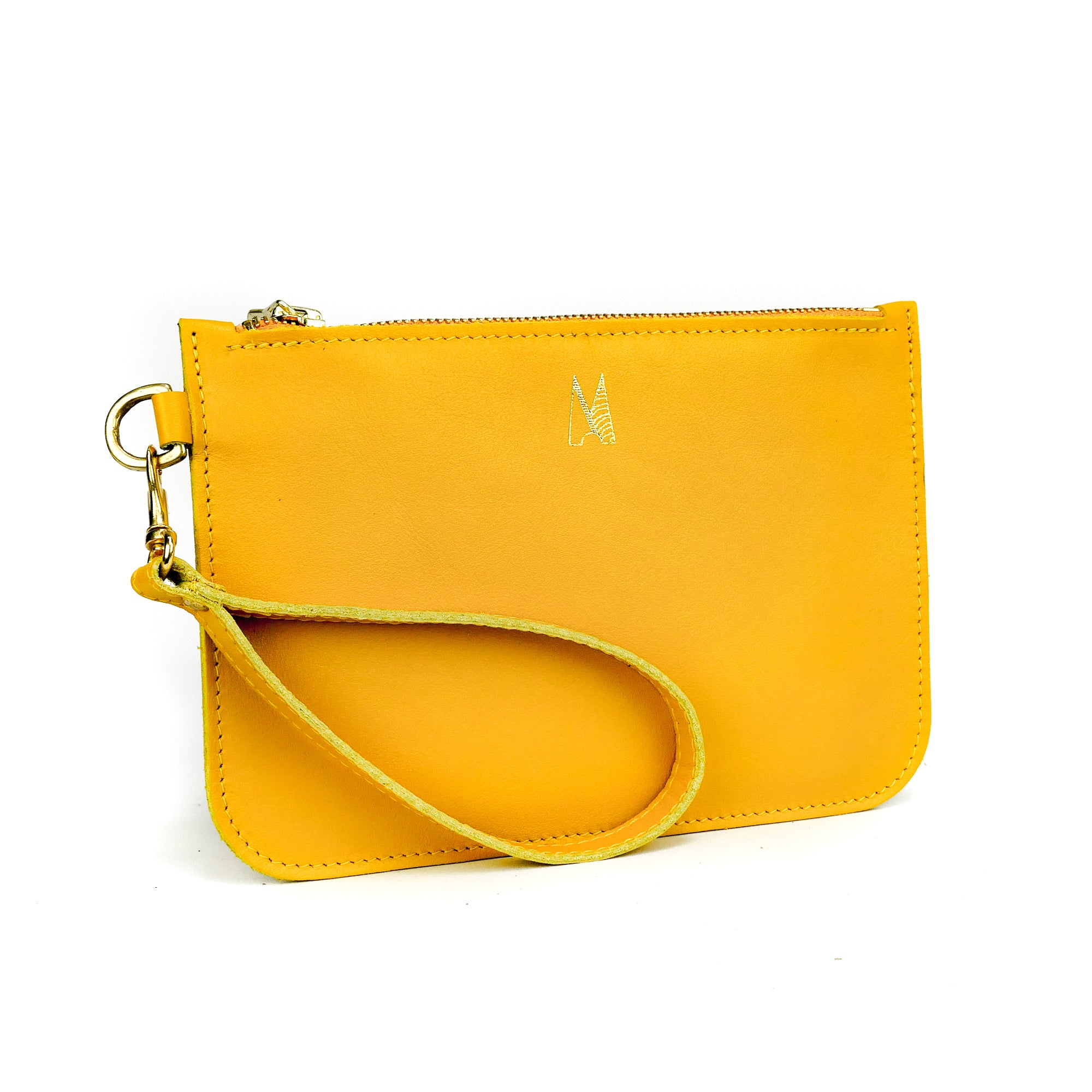 Handmade Leather Wristlet Clutch Bag | Yellow Wristlet Purse in Soft ...