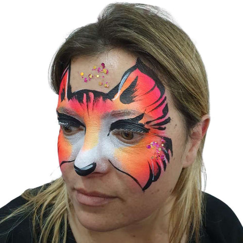 Anna Wilinski painted this bright cat with Face Paint