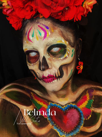 Belinda Vill Soto painted this skeleton calavera sugar skull face paint