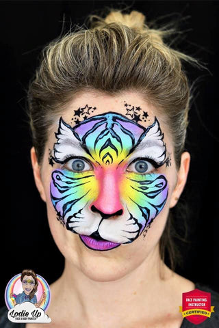 Elodie Ternois Rainbow Tiger with TAP stars stencil Face Paint idea