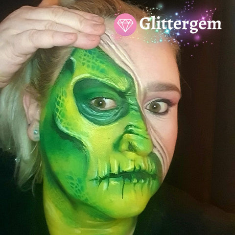 Gemma McEvoy lizard under your skin face painting makeup for Halloween