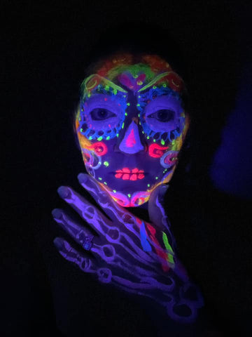 Katie Jo Kaleidoscope - neon sugar skull - black light reactive makeup ideas