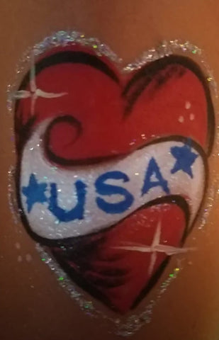 Melody Pekarek, of Another Pretty Face Entertainment Heart body art 4th of July