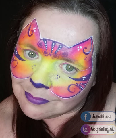 Rachel Green face painting lady cat design