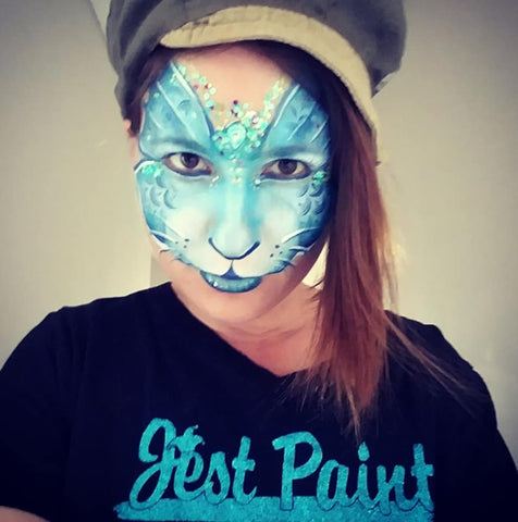 Blue Cat Face Painting by Anna Wilinski - cat makeup