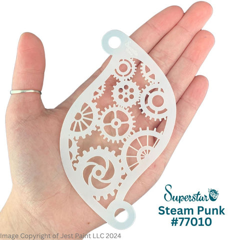 Superstar  | Face Painting Stencil - Steam Punk   77010 - Buy at Jest Paint Store - Gear Stencil In hand