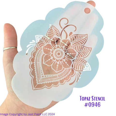 Topaz Stencils | Face Painting Stencil - Henna Flower - Flora  (0946) in Hand