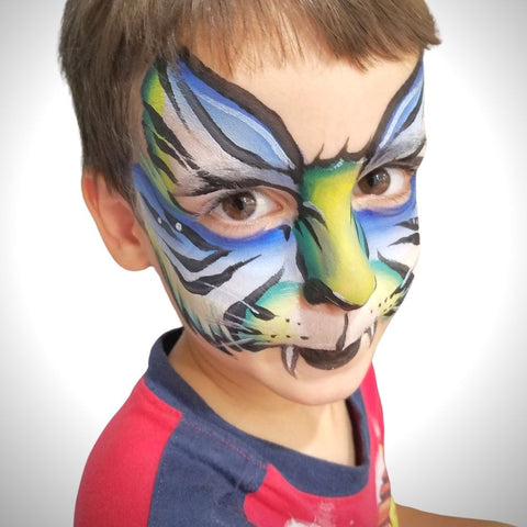 Angelo as  blue and green face painted cat - Makeup Artist Anna Wilinski
