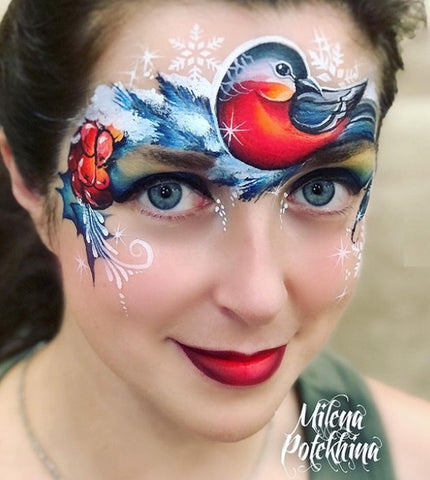 Winter scene robin milena face artist face painting