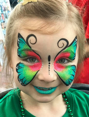 Green Butterfly face painting Alyson Harris