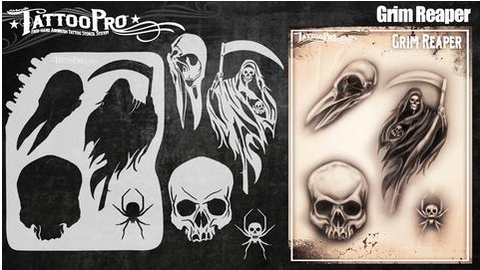 Tattoo Pro 159 | Air Brush Body Painting Stencil - Grim Reaper - Jest Paint Store