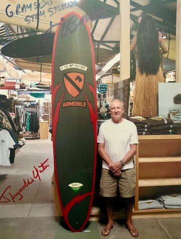 Renny Yater with the Apocalypse Now Surfboard