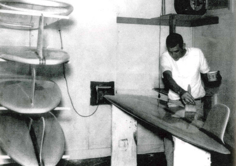 Jeff White glassing a White Owl board 1962