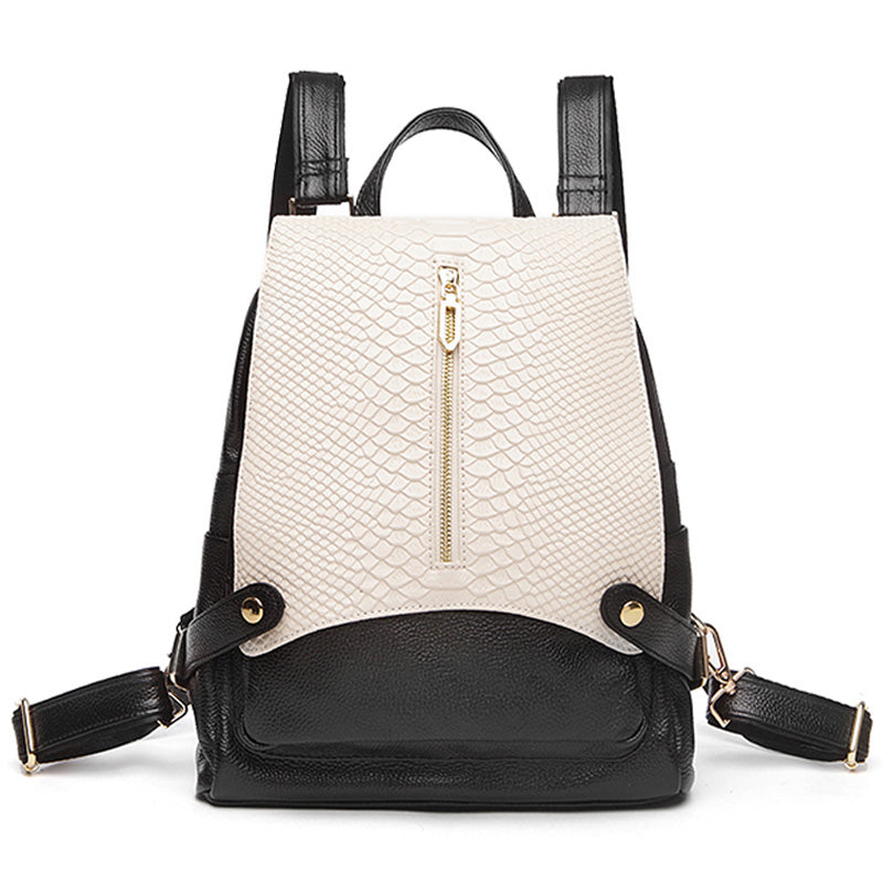 2018 Luxury Serpentine Pattern Cowhide Leather Women Backpack