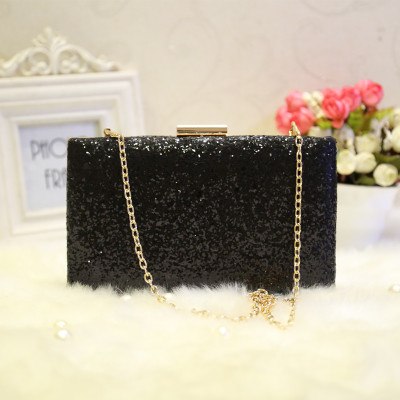 black clutch bag with silver chain