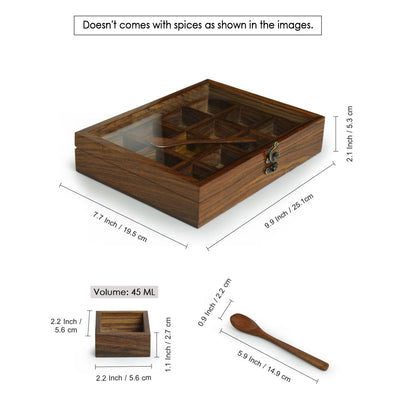 "Twelve Blends" Spice Box With 12 Containers & Spoon In Sheesham Wood