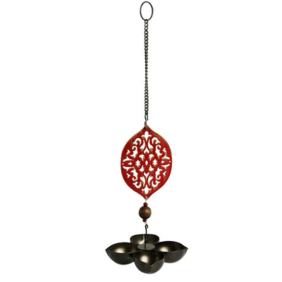 "Rustic Mughal Diya" Handcrafted Tea-Light Holder & Hanging Diya In Iron (4 Diyas)