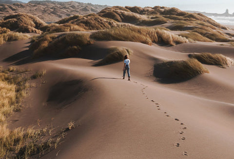 Person walking through the desert.