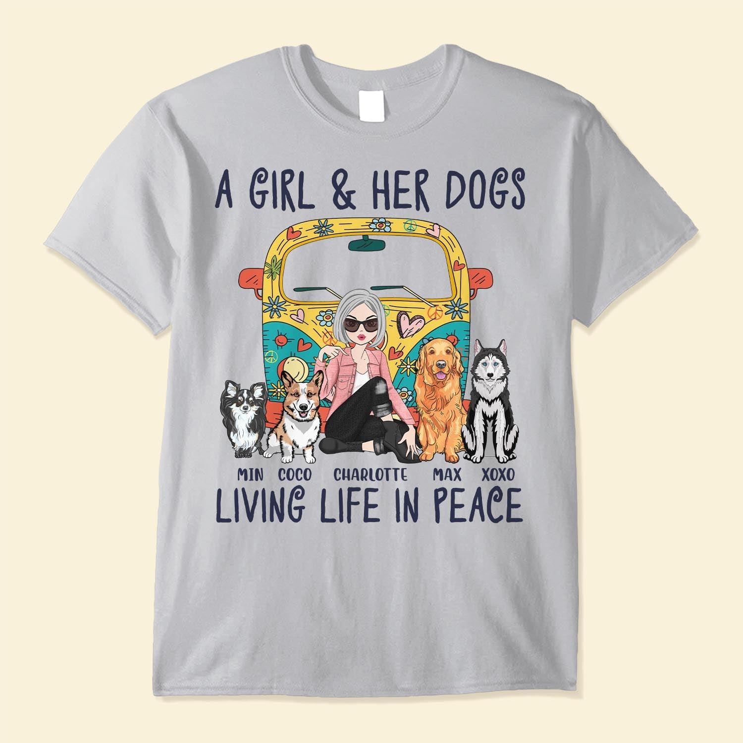 A Girl And Her Dog Living Life In Peace, Personalized Camping Shirt, Gift For Camping Lovers