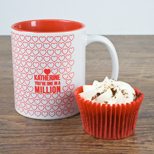 Ceramic mug with red inner and the words 'YOU'RE ONE IN A MILLION' . Gift for mother's day, gift for a friend
