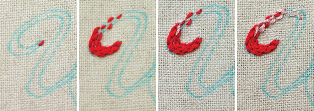 Embroidery tutorial blending colors with seed stitch