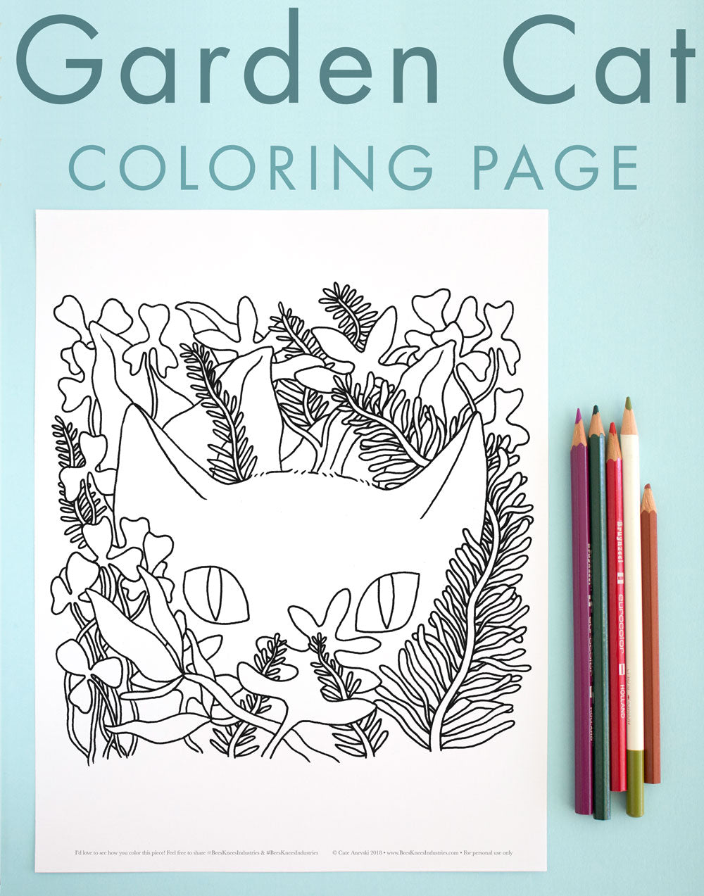 Cat in the Garden Coloring Page