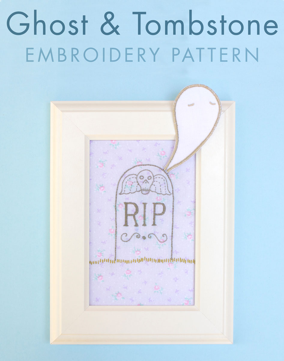 Stumpwork Ghost and Tombstone embroidery pattern